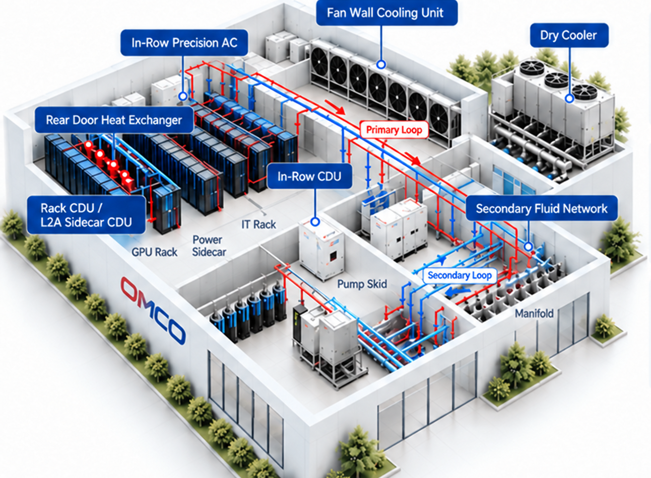 OMCO full-stack liquid and air cooling architecture shown in full